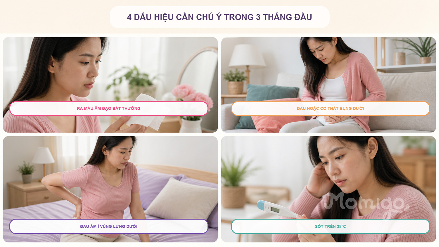 Bốn dấu hiệu cần chú ý trong 3 tháng đầu thai kỳ
