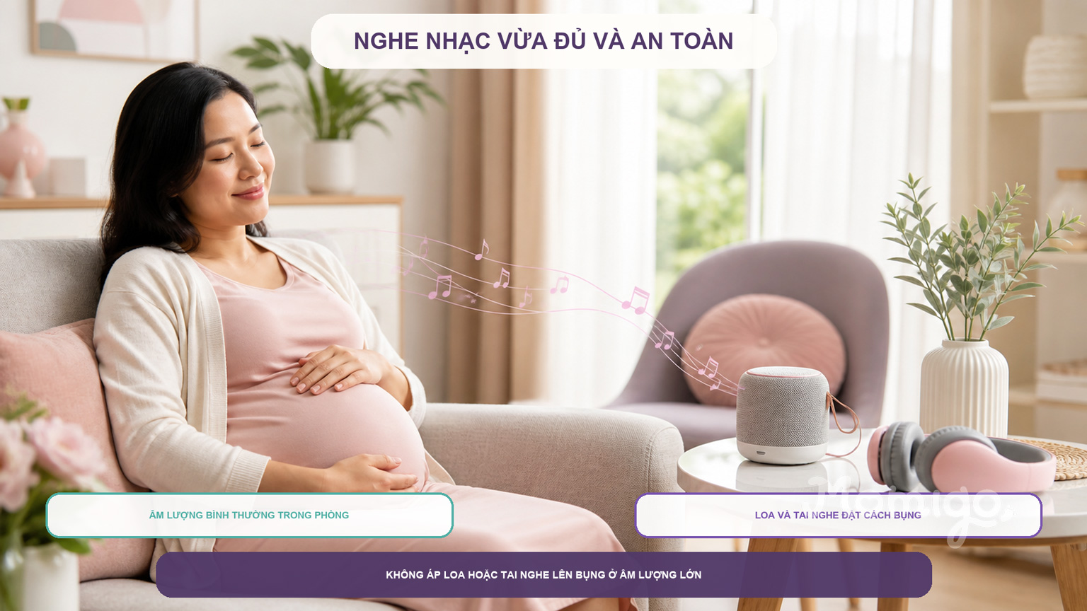 Cách bố trí loa và tai nghe an toàn hơn khi thai giáo bằng âm nhạc