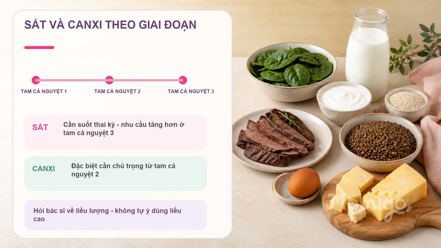 Mốc chú trọng bổ sung sắt và canxi trong thai kỳ
