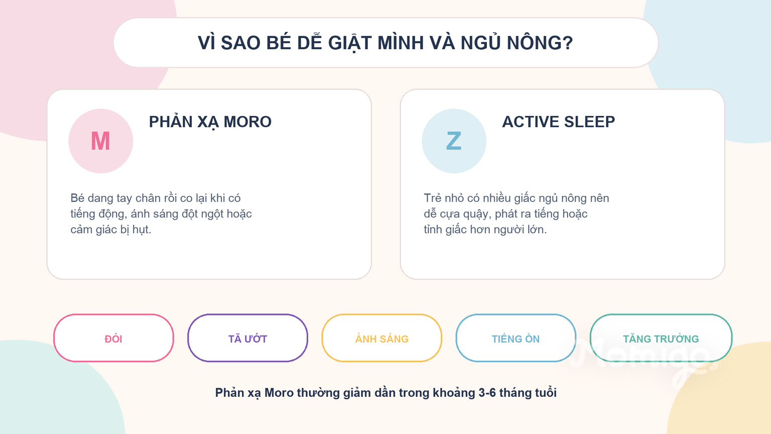 Phản xạ Moro, giấc ngủ nông và các yếu tố khiến bé dễ tỉnh giấc