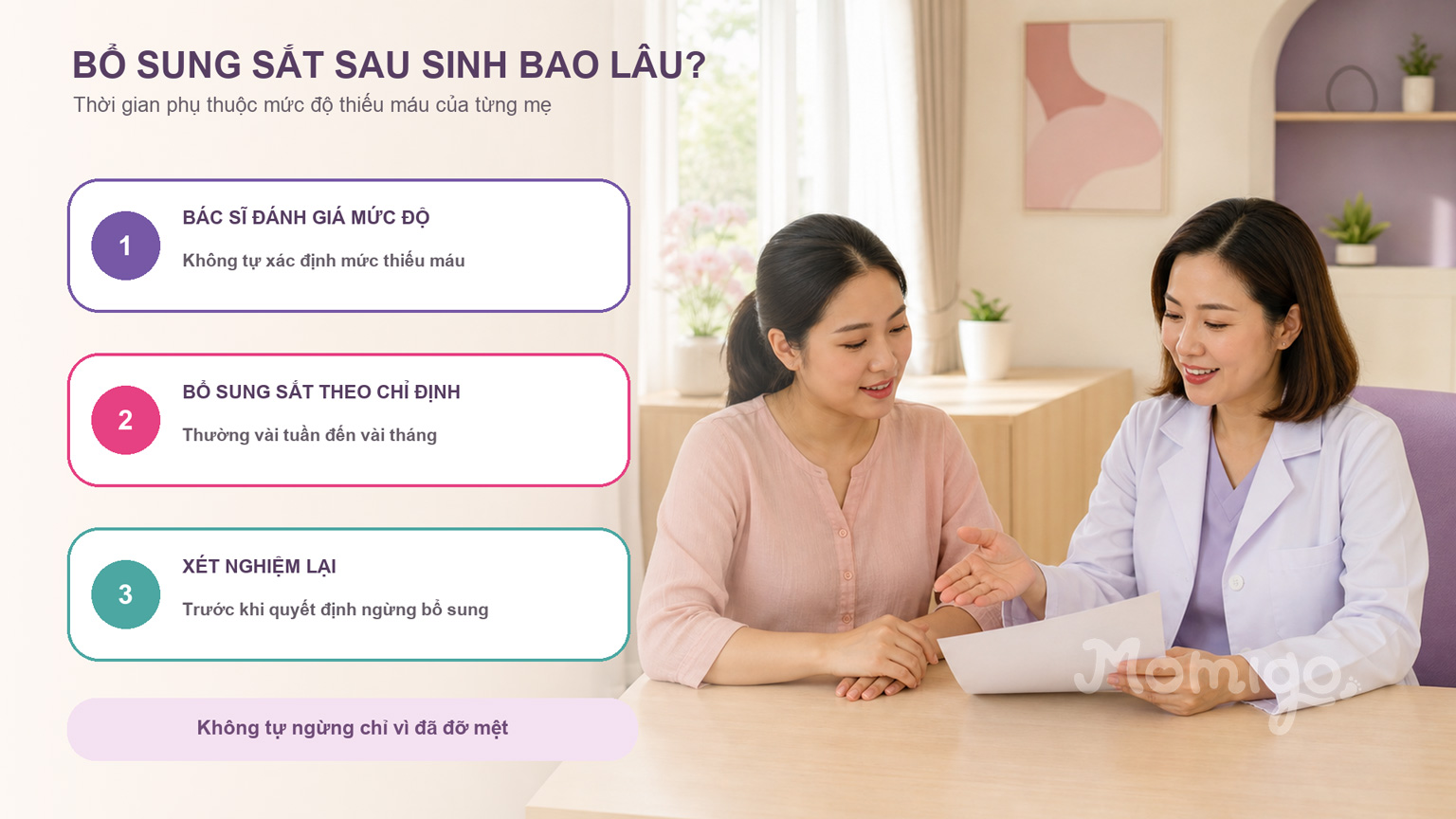 Bổ sung sắt và xét nghiệm lại theo chỉ định của bác sĩ