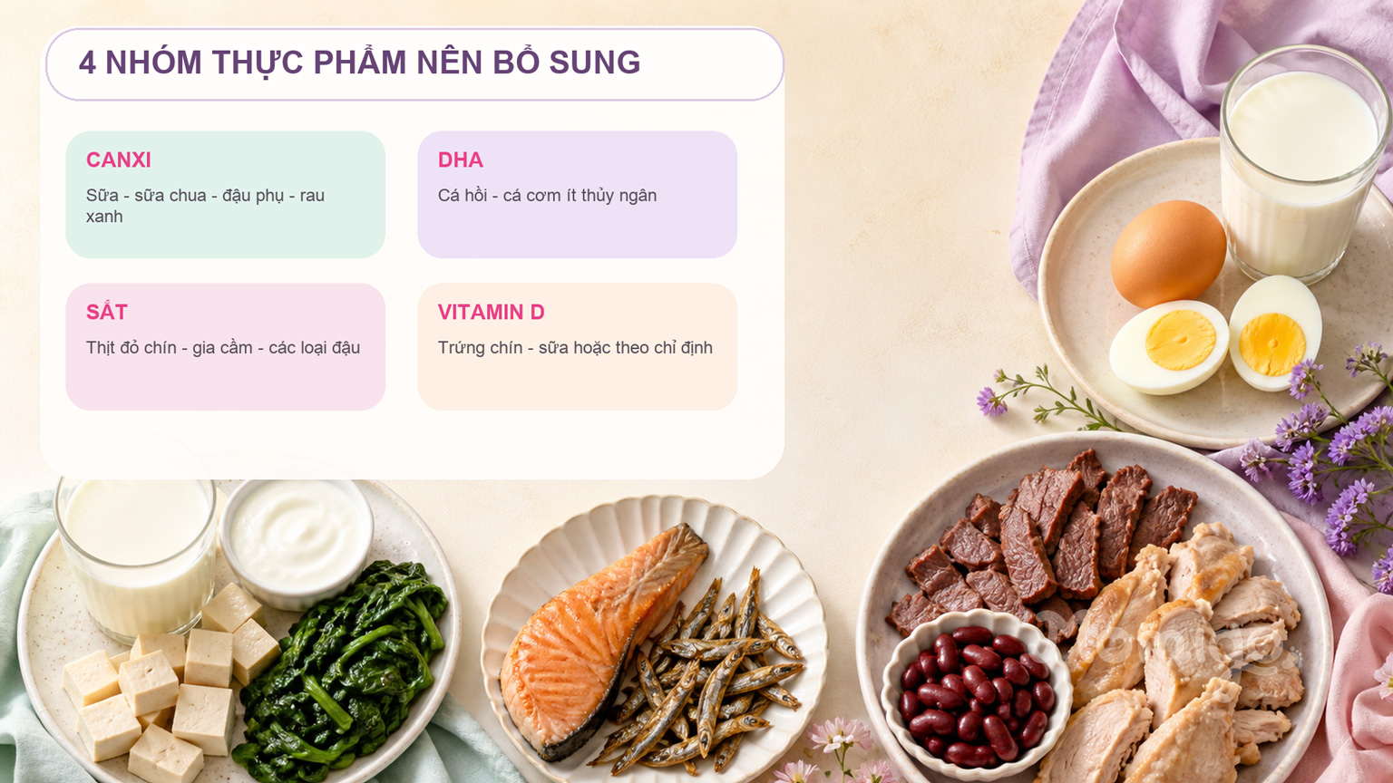 Bốn nhóm thực phẩm mẹ nên bổ sung trong 3 tháng giữa