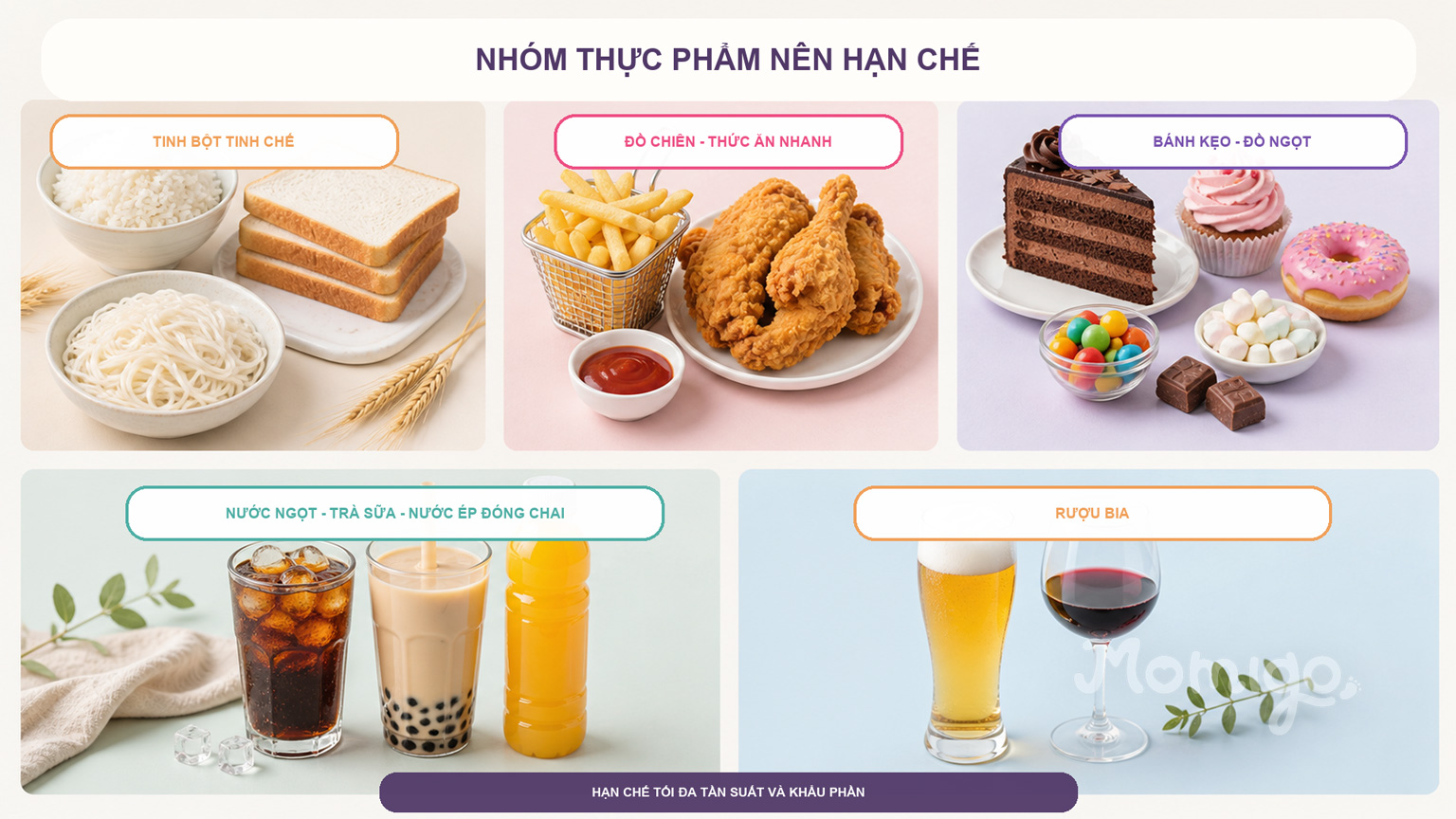 Những nhóm thực phẩm nên hạn chế về tần suất và khẩu phần