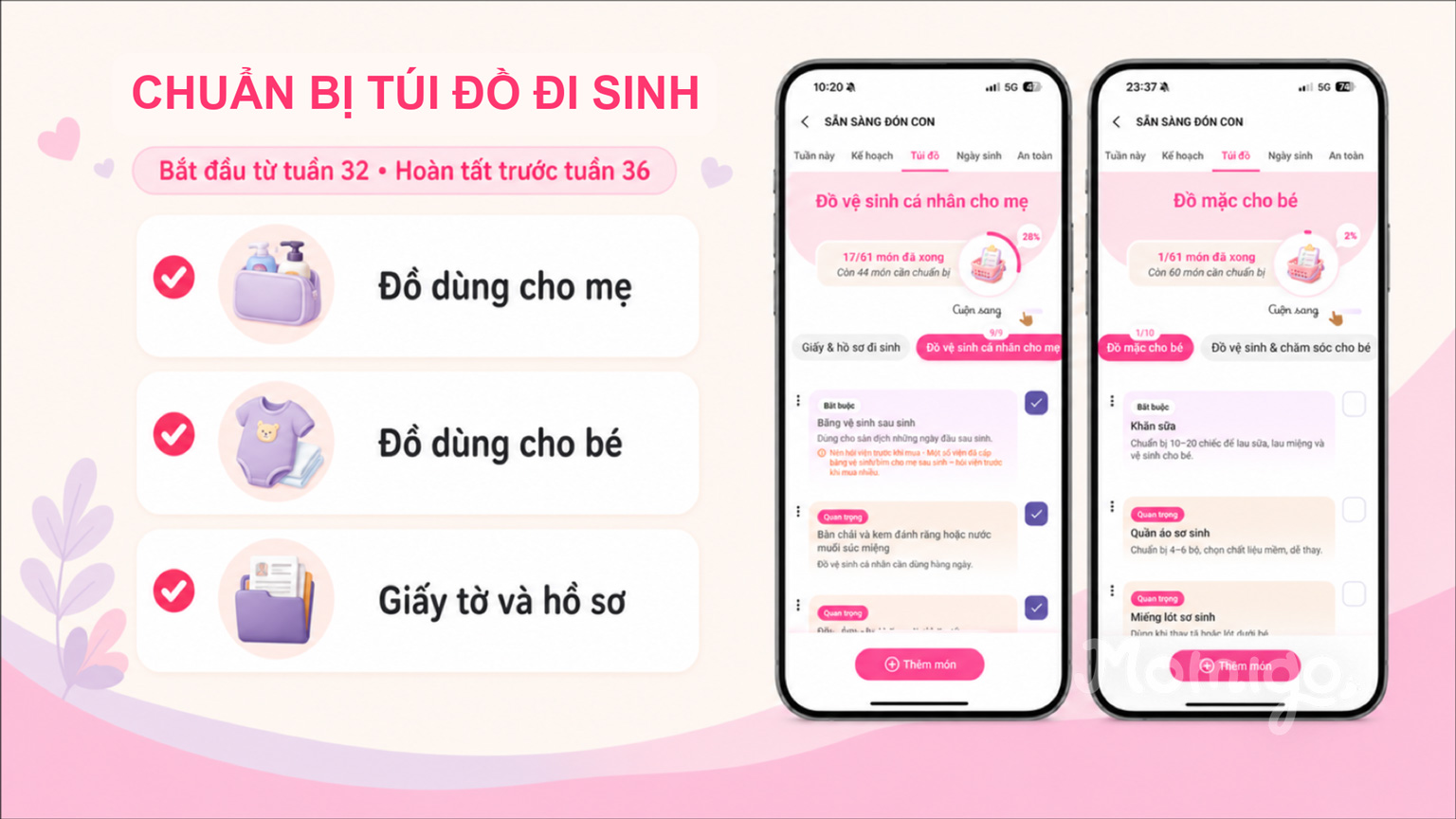 Checklist túi đồ đi sinh cho mẹ và bé trong Momigo