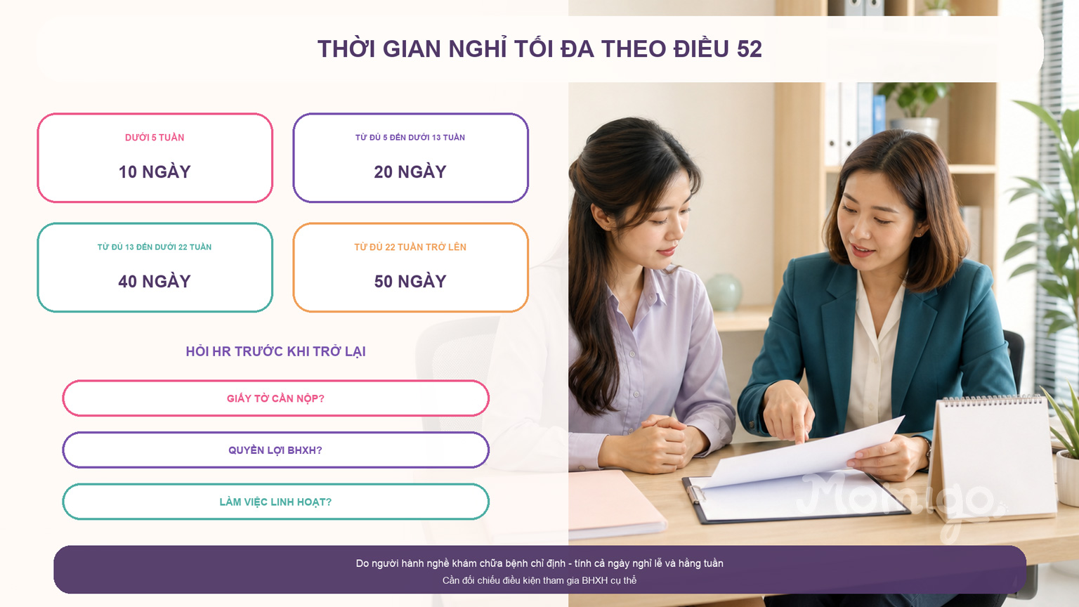 Các mốc nghỉ tối đa theo Điều 52 và những câu hỏi nên trao đổi với HR