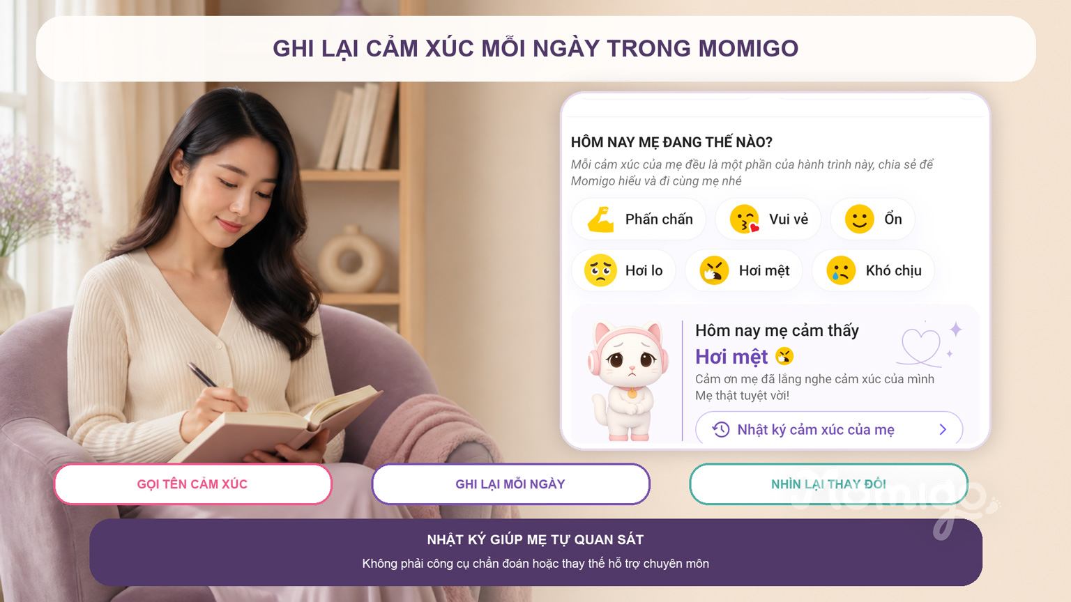 Gọi tên và ghi lại cảm xúc mỗi ngày trong Momigo