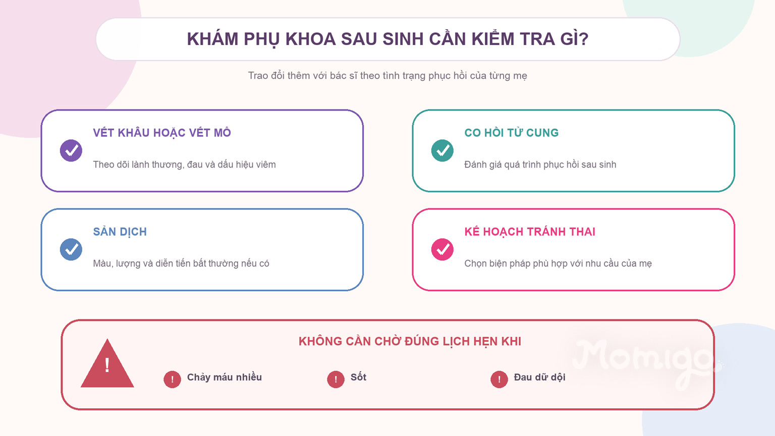 Những nội dung thường được kiểm tra và dấu hiệu cần đi khám sớm hơn lịch hẹn
