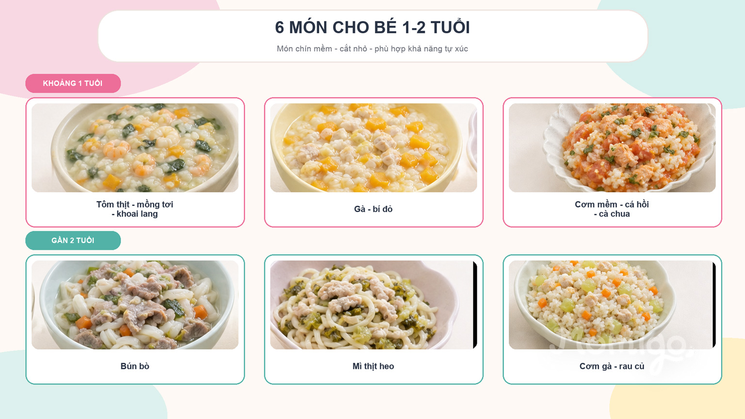 Sáu món tiêu biểu cho bé từ 1 đến 2 tuổi