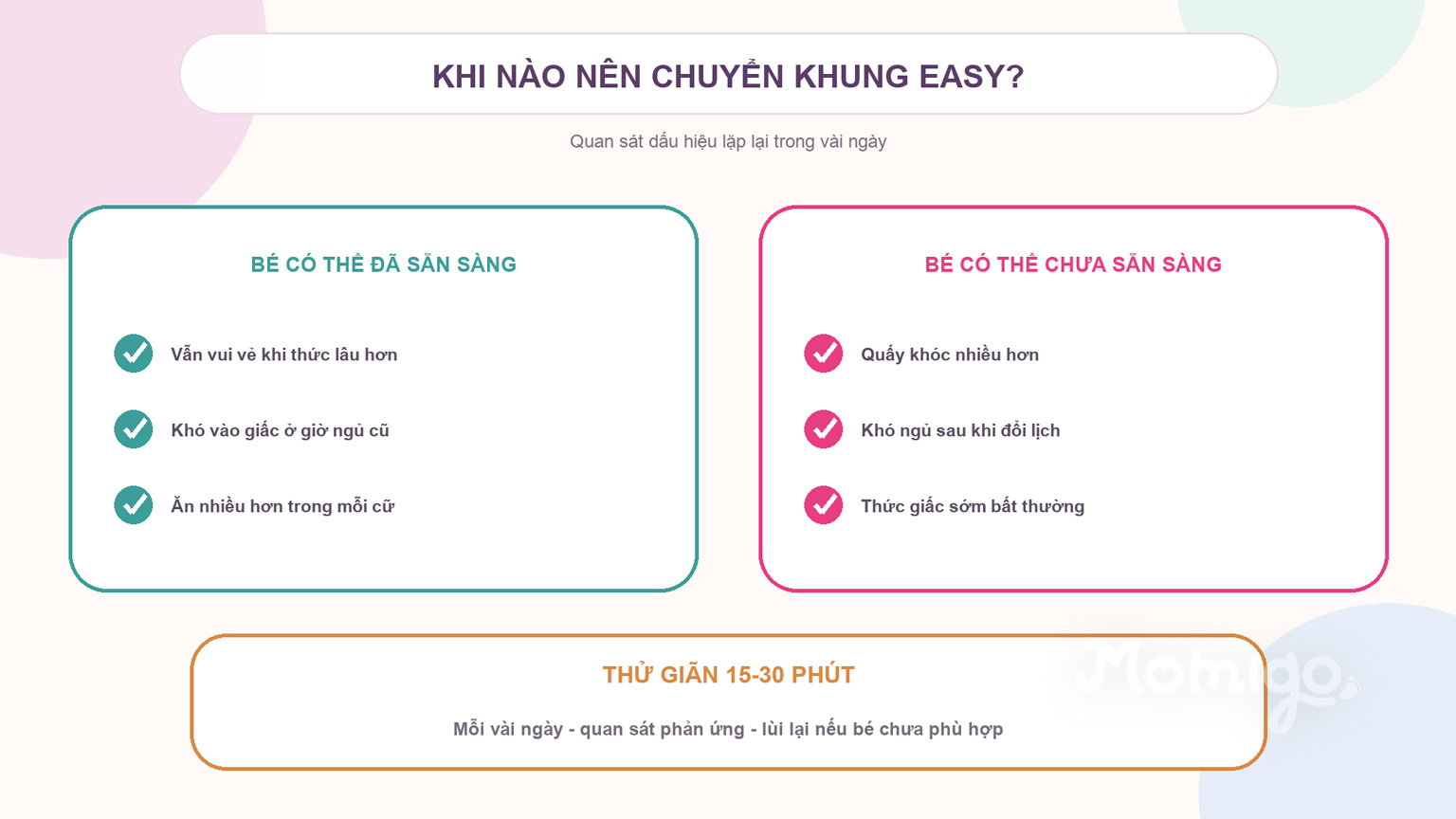 Dấu hiệu giúp mẹ cân nhắc chuyển khung EASY và cách thử điều chỉnh dần