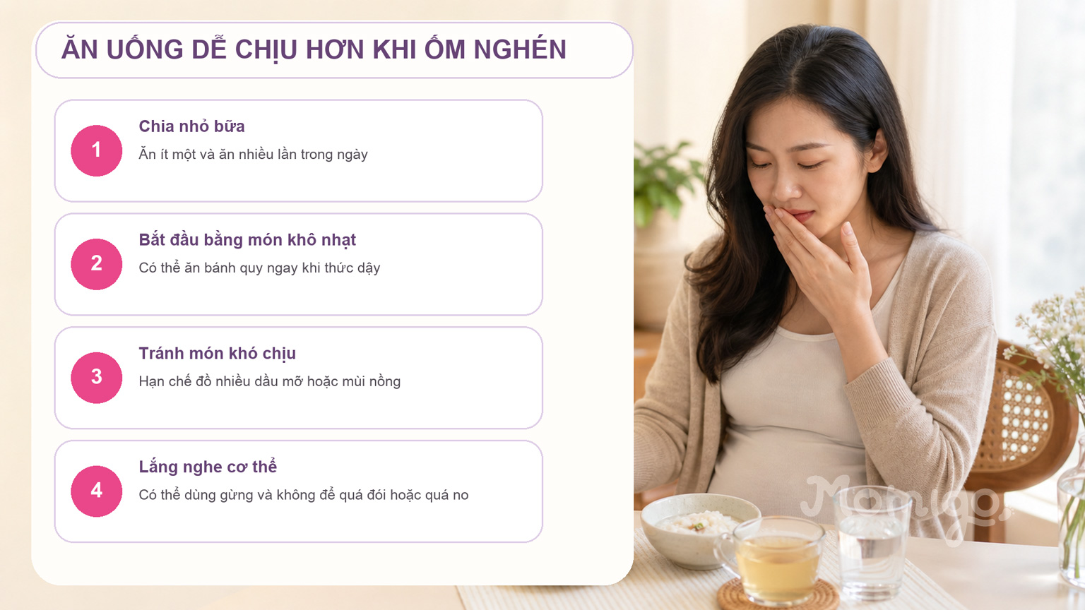 Một số cách ăn uống giúp mẹ dễ chịu hơn khi ốm nghén