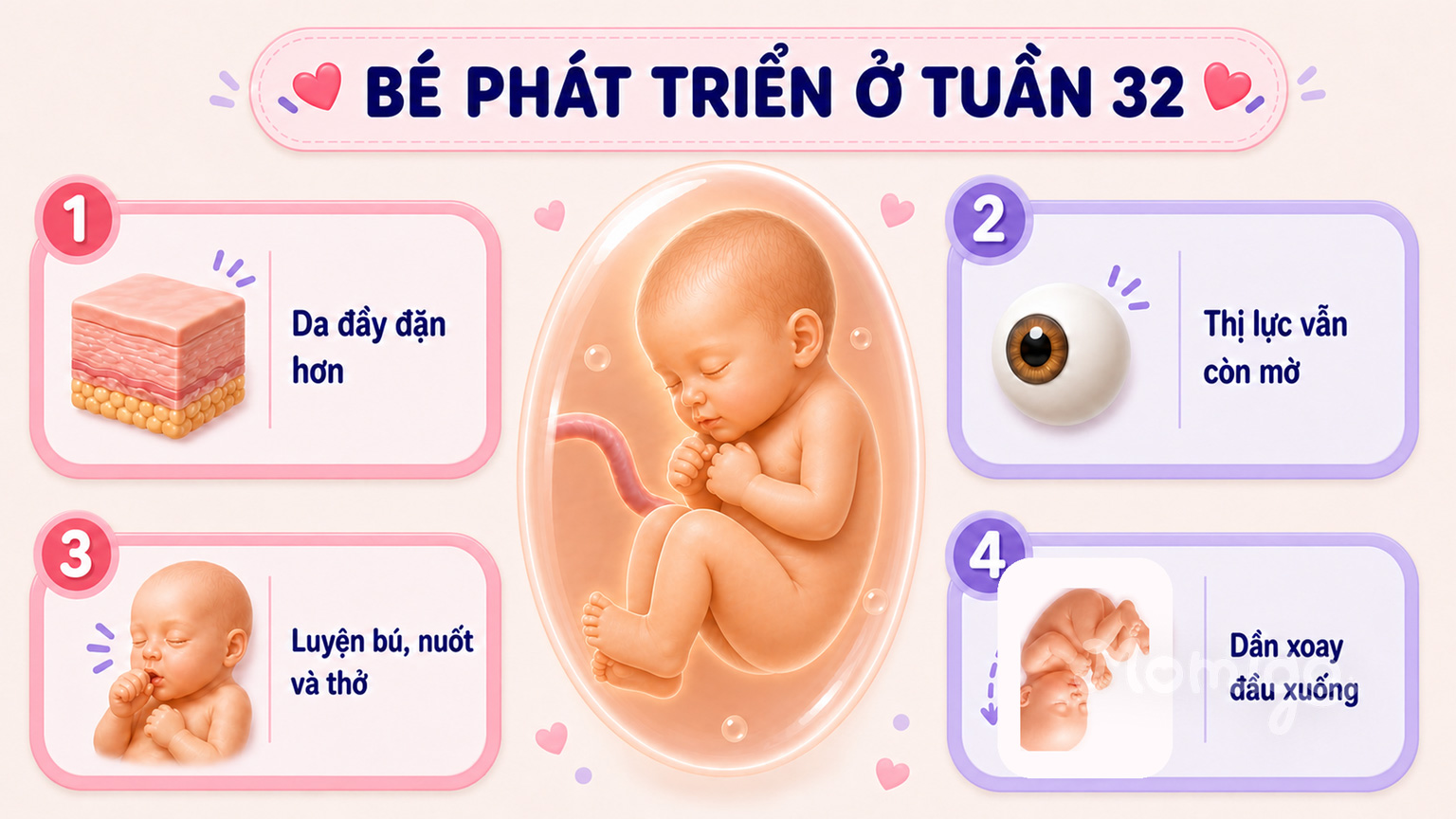 Những dấu mốc phát triển nổi bật của thai nhi ở tuần 32