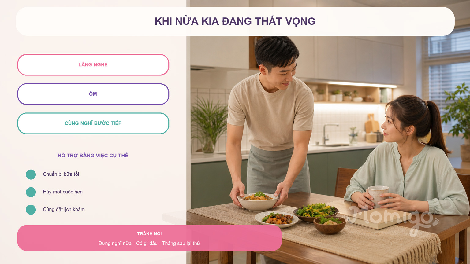 Lắng nghe trước và hỗ trợ nửa kia bằng những hành động cụ thể