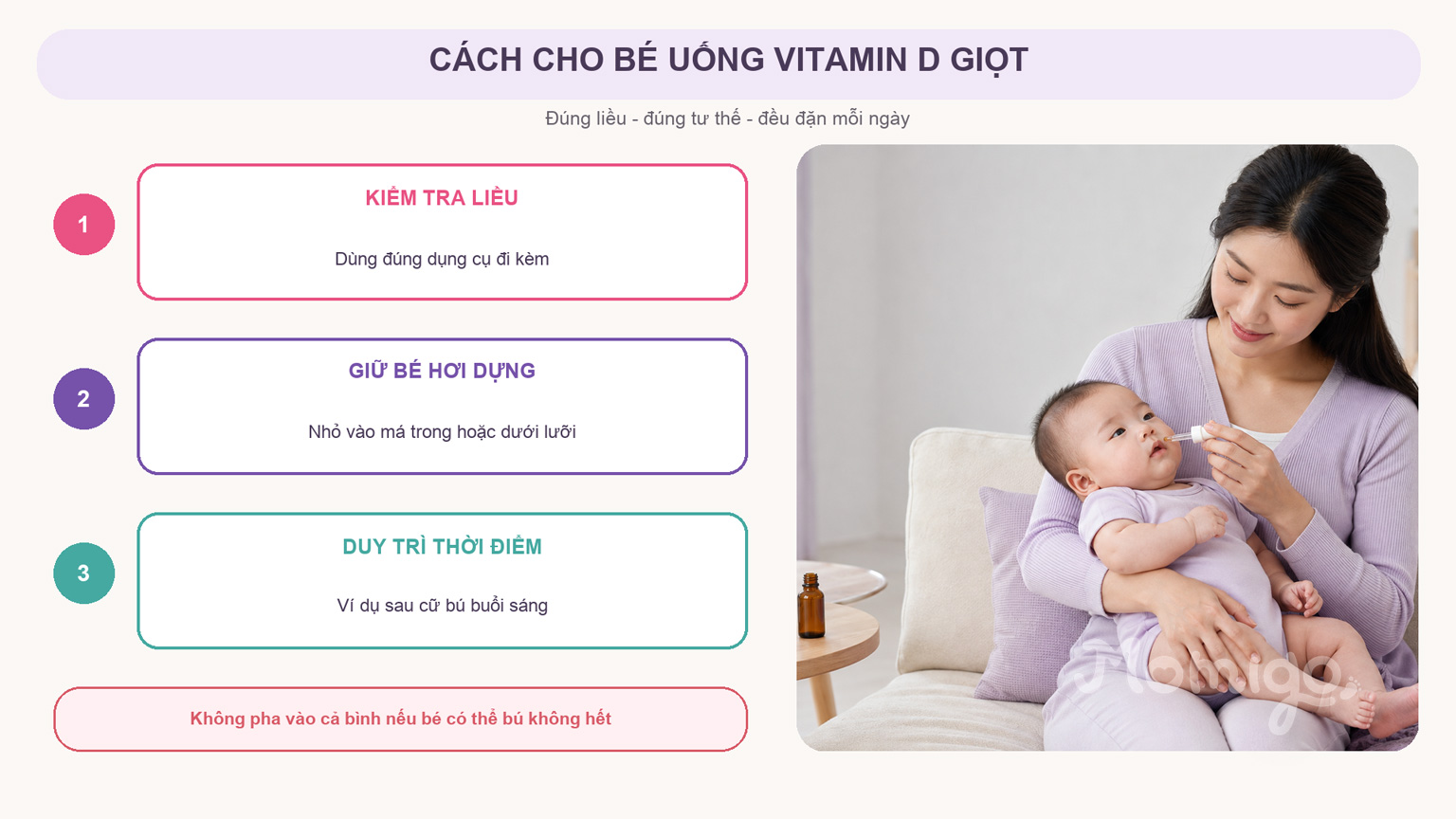 Ba bước cho bé uống vitamin D dạng giọt