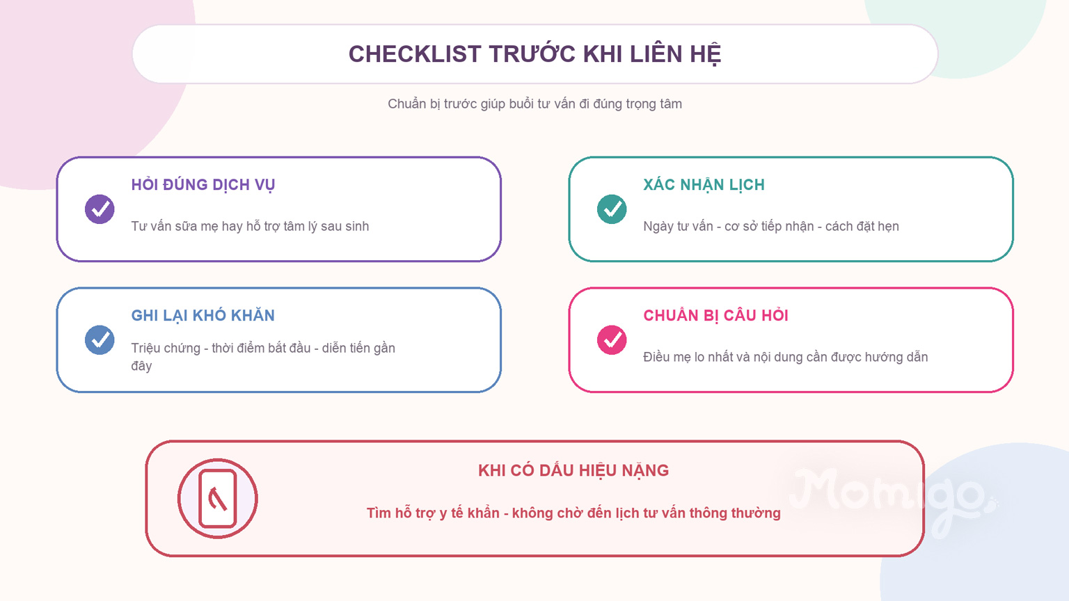 Những thông tin mẹ nên chuẩn bị trước khi liên hệ hoặc đến tư vấn