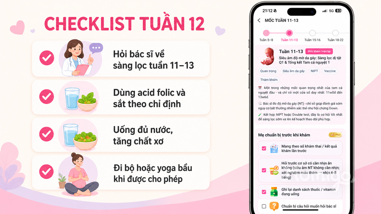 Checklist chăm sóc và khám thai ở tuần 12