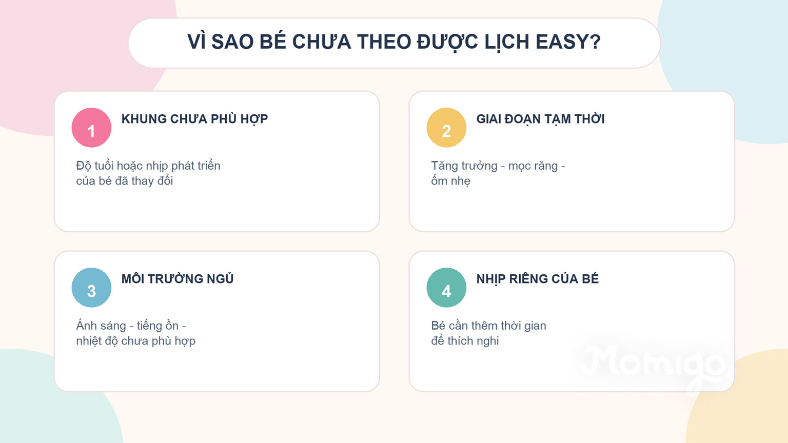 Bốn nhóm nguyên nhân thường khiến bé chưa theo được lịch EASY