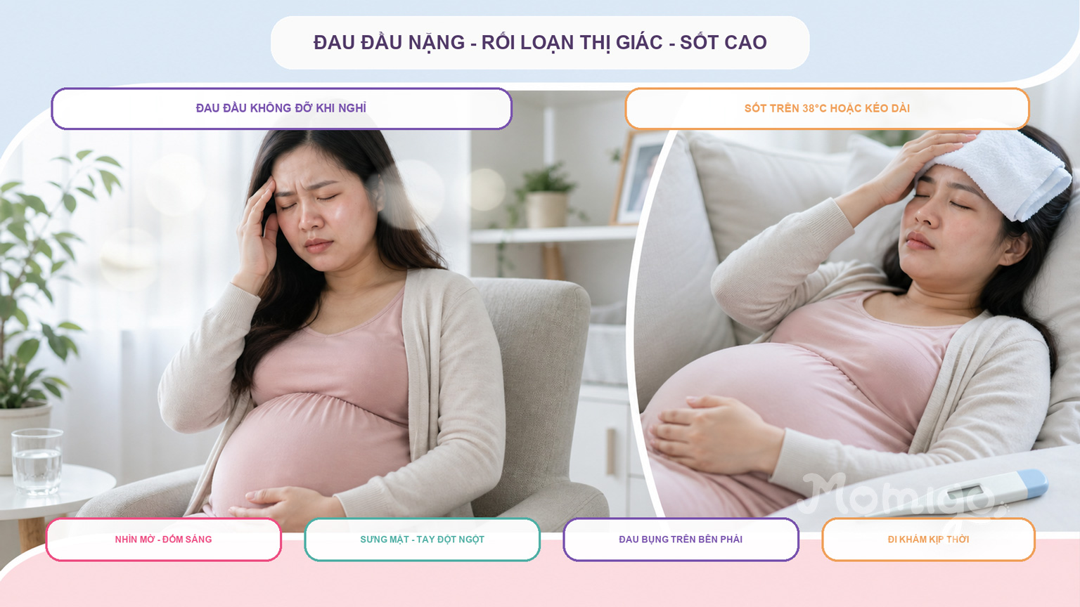Đau đầu nặng, rối loạn thị giác, sưng bất thường và sốt cao