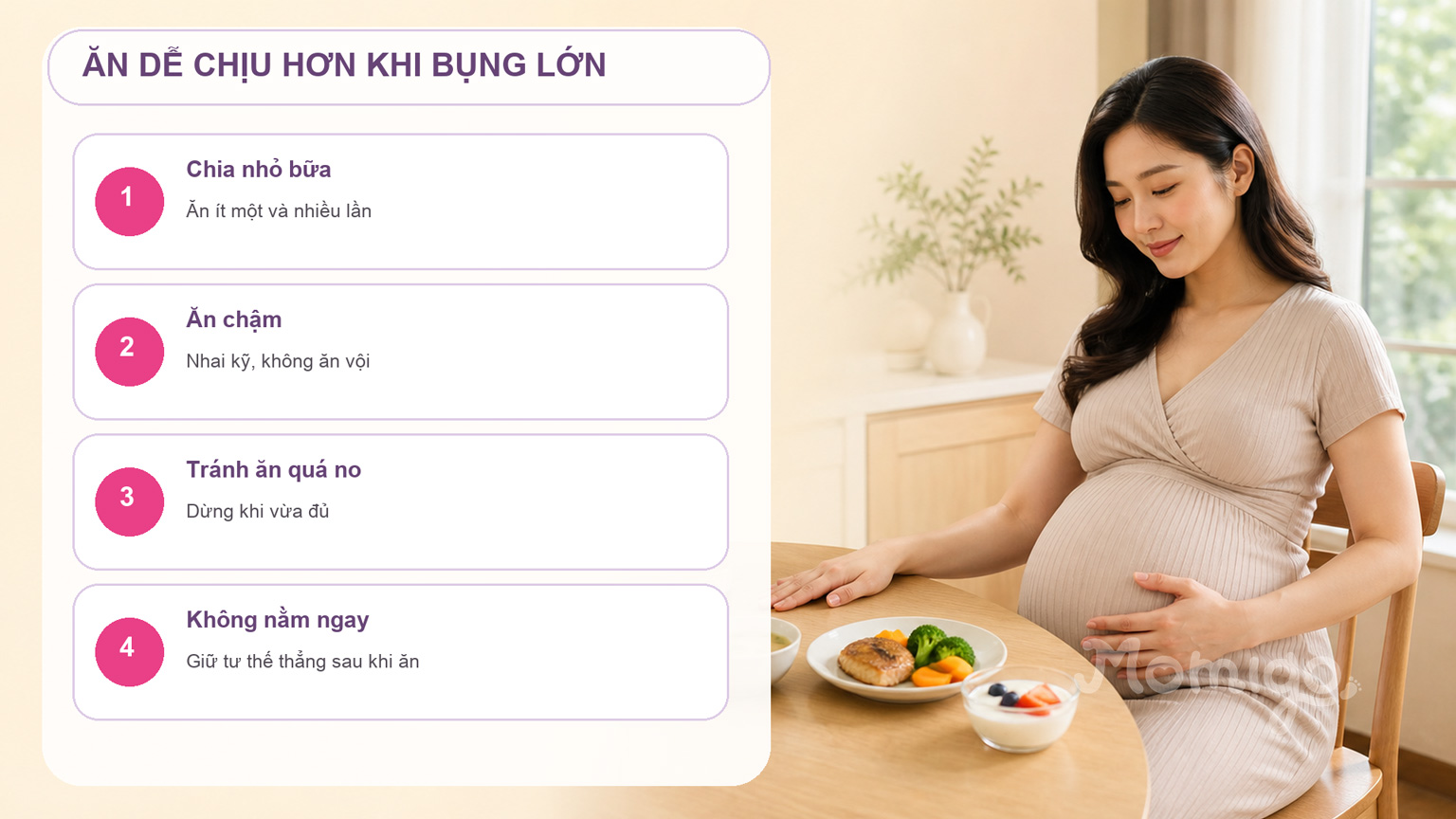 Bốn cách ăn giúp mẹ dễ chịu hơn khi bụng đã lớn