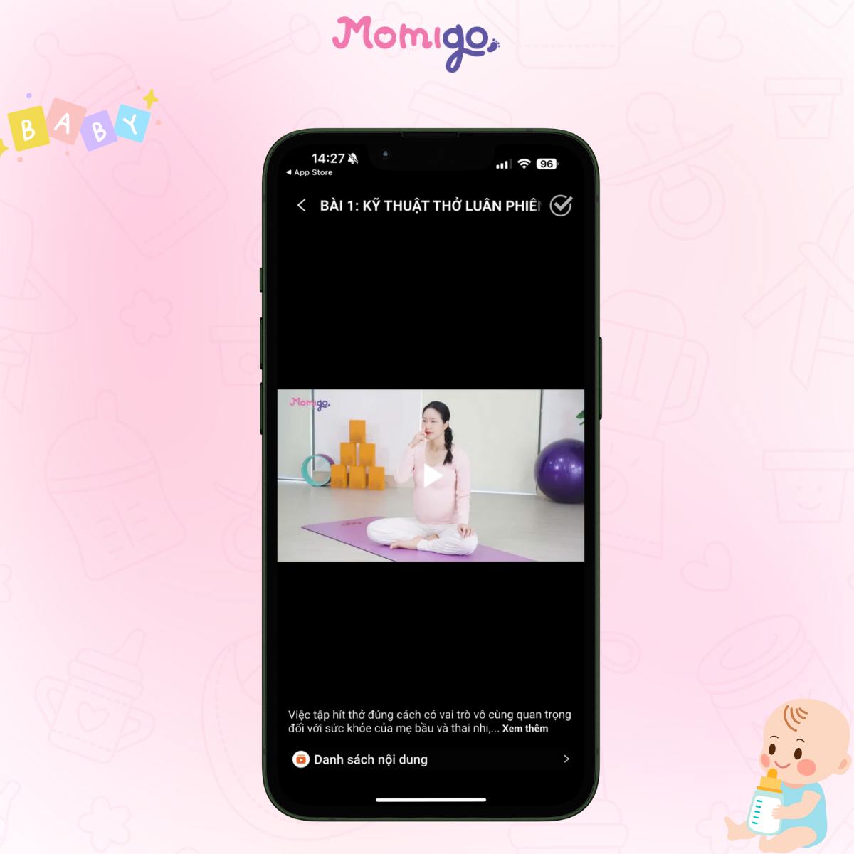 Thai giáo Momigo thực hành hít thở