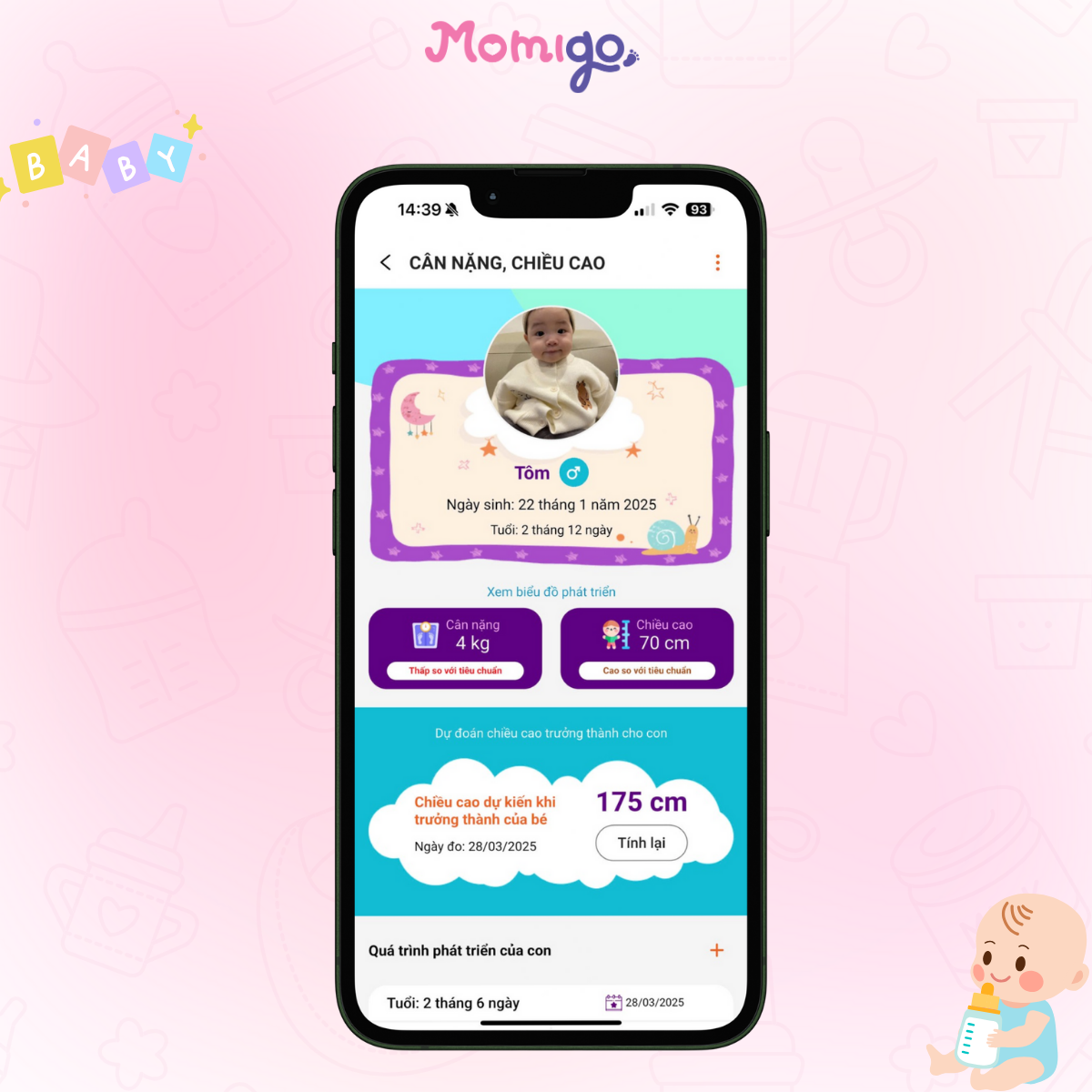 Momigo giúp ba mẹ theo dõi chiều cao cân nặng của bé