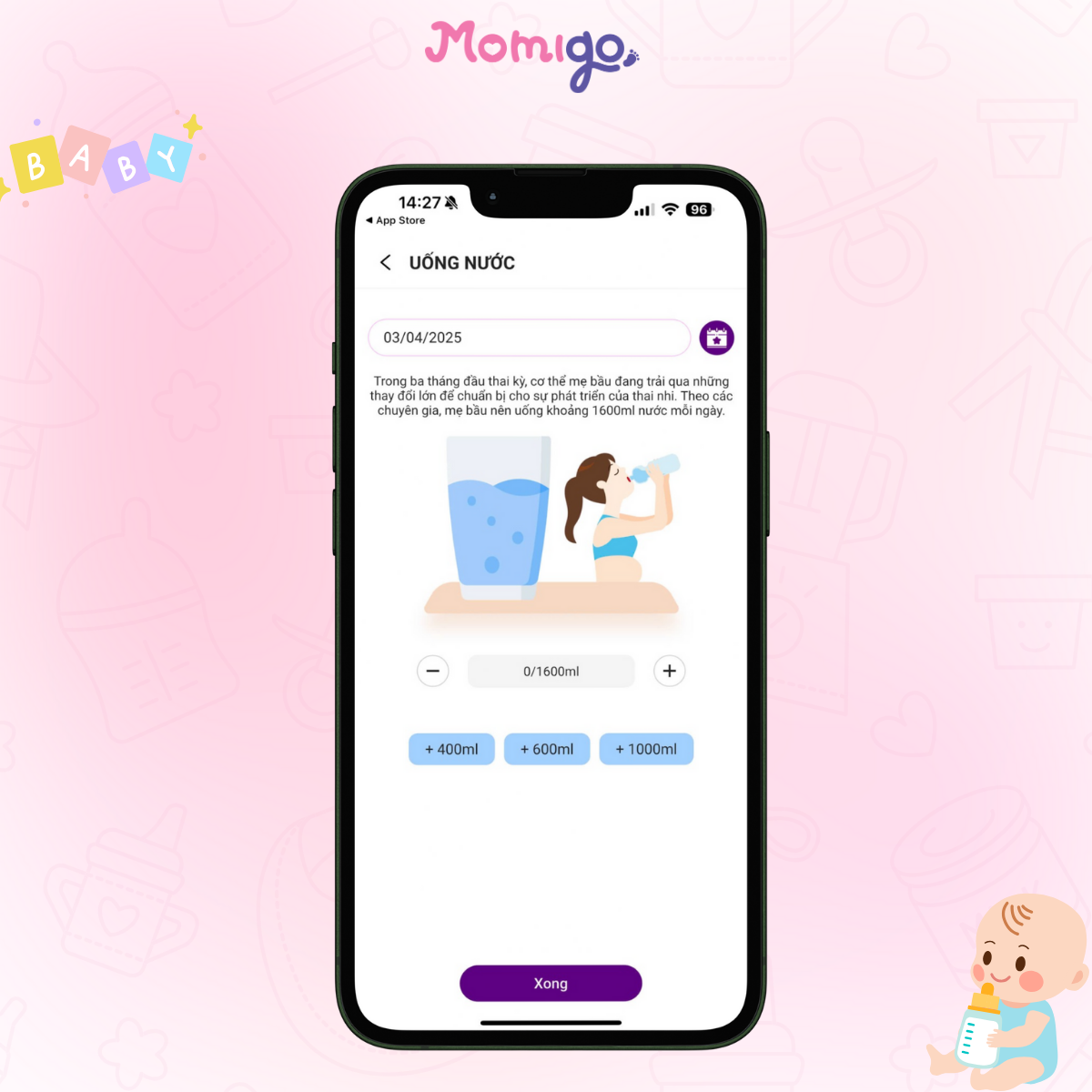 Momigo nhắc mẹ lịch uống nước hàng ngày