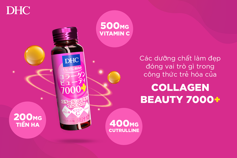 Combo Viên Uống DHC Vitamin C Hard Capsule 60 Viên  Và Thực Phẩm Bảo Vệ Sức Khỏe Dạng Nước DHC Collagen Beauty 7000 Plus 50 ml