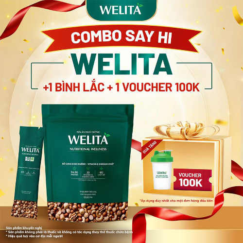 [COMBO SAY HI] Bữa Ăn Dinh Dưỡng Welita Nutritional Wellness Đầy Đủ 4 Nhóm Dưỡng Chất - Túi 600g (20 Gói) + [Tặng 1 Bình Lắc + 1 Voucher 100K]