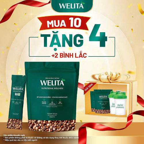 [Mua 10 Tặng 4] Bữa Ăn Dinh Dưỡng Welita Nutritional Wellness Đầy Đủ 4 Nhóm Dưỡng Chất - Túi 600g (20 Gói) + [Tặng 4 Túi 20 Gói + 2 Bình Lắc]