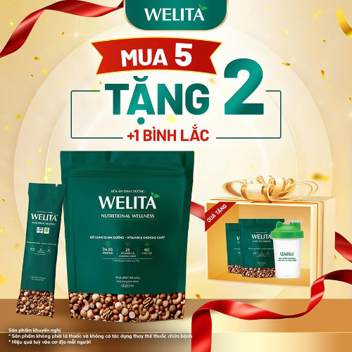[Mua 5 Tặng 2] Bữa Ăn Dinh Dưỡng Welita Nutritional Wellness Đầy Đủ 4 Nhóm Dưỡng Chất - Túi 600g (20 Gói) + [Tặng 2 Túi 20 Gói + Bình Lắc]
