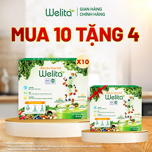 [MUA 10 TẶNG 4] Combo 10 Hộp Bữa Ăn Dinh Dưỡng Welita Đầy Đủ Dưỡng Chất Tốt Cho Tim Mạch - Hộp 600g (20 Gói) + [Tặng 4 Hộp 20 Gói]