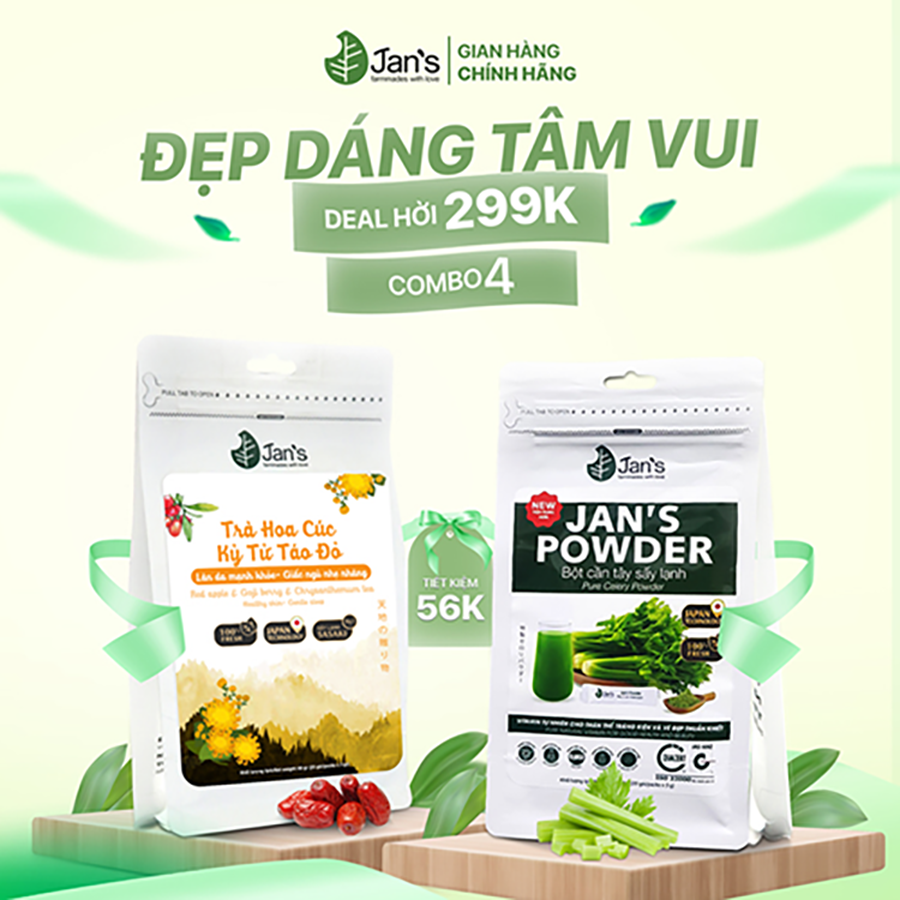 Bột Cần Tây Nguyên Chất + Trà Hoa Cúc Kỳ Tử Táo Đỏ Combo 4