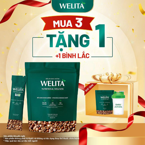 [Mua 3 Tặng 1] Bữa Ăn Dinh Dưỡng Welita Nutritional Wellness Đầy Đủ 4 Nhóm Dưỡng Chất - Túi 600g (20 Gói) + [Tặng 1 Túi 20 Gói + Bình Lắc]
