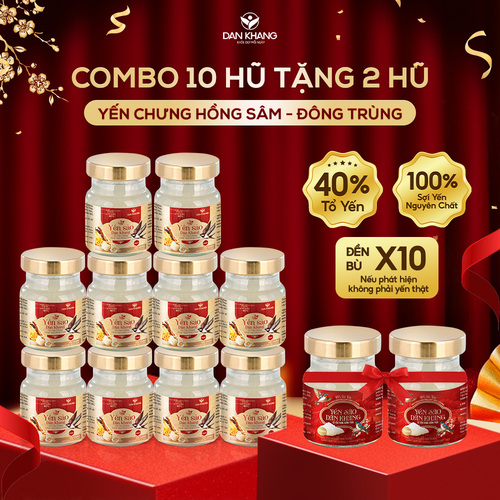 Combo 10 Hũ 70ml (40% Tổ Yến Nguyên Chất) Yến Sào Dân Khang Tổ Yến Chưng Hồng Sâm Đông Trùng Phục Hồi Sức Khỏe