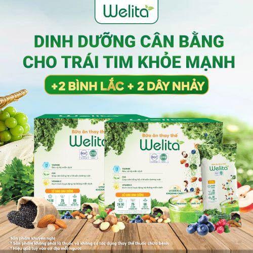 [COMBO KHỞI NGHIỆP] 2 Hộp Bữa Ăn Thay Thế Welita Đầy Đủ Dưỡng Chất Tốt Cho Tim Mạch - Hộp 600g (20 Gói) + [Tặng 2 Bình Lắc + 2 Dây Nhảy] Kèm Bộ Tài Liệu Hướng Dẫn Nhảy Dây Độ Dáng Cùng Cô Vũ Diệu Thúy