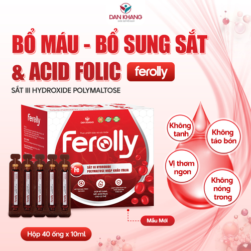 Ống Uống Ferolly Dân Khang Bổ Sung Sắt, Cải Thiện Tình Trạng Thiếu Máu Cho Mẹ Bầu Và Em Bé - Hộp 40 Ống