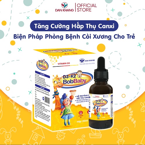 Dung Dịch Hỗ Trợ Tăng Cường Hấp Thụ Canxi Giảm Nguy Cơ Trẻ Bị Còi Xương Dân Khang D3-K2 BobBaby Lọ 20ml