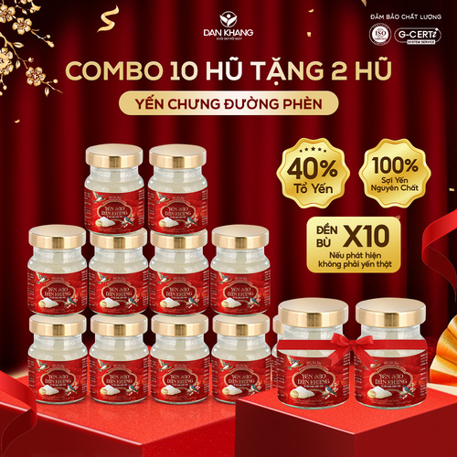 Combo 10 Hũ 70ml Yến Sào Dân Khang 40% Tổ Yến Chưng Đường Phèn Cao Cấp Bồi Bổ Sức Khỏe Thích Hợp Làm Quà Biếu Tặng