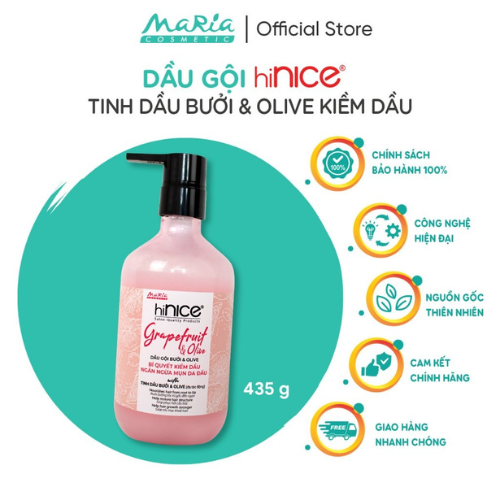 Dầu Gội Bưởi & Olive HiNICE, Ngừa Mụn Da Đầu, Kiềm Dầu, Nuôi Dưỡng Tóc Bóng Mượt, Chai 435g