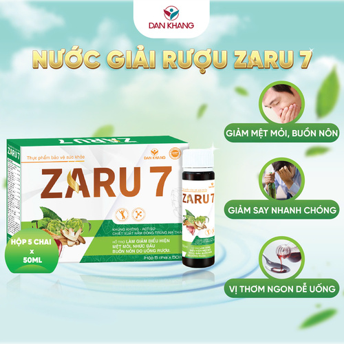 Nước Giải Rượu ZARU 7 Thanh Nhiệt Mát Gan Hỗ Trợ Giảm Mệt Mỏi, Nhức Đầu, Buồn Nôn Do Rượu Bia Hộp 5 Chai