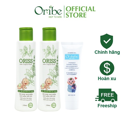 Combo 2 Sữa Tắm Gội Hằng Ngày Oriss + 1 Kem Chống Hăm, Ngăn Ngừa Rôm Sảy Cho Bé Oribebe