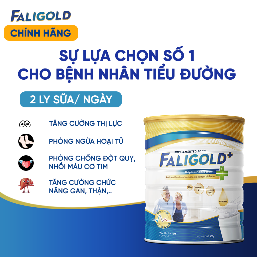 Sữa Tiểu Đường Faligold Sữa Non Colostrum 24h Nhập Khẩu Từ Hoa Kỳ (Vị Vani) Tăng Cường Sức Đề Kháng Gấp 10 Lần Ổn Định Đường Huyết Ngăn Ngừa Biến Chứng Tiểu Đường Hộp 400g