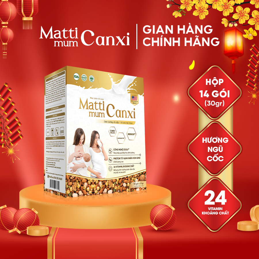 MATTI MUM CANXI Sữa Hạt Cho Mẹ Bầu Và Sau Sinh 100% Đạm Thực Vật Đạt Chứng Nhận NON-GMO Của Hoa Kỳ - Hộp Giấy 14 Gói