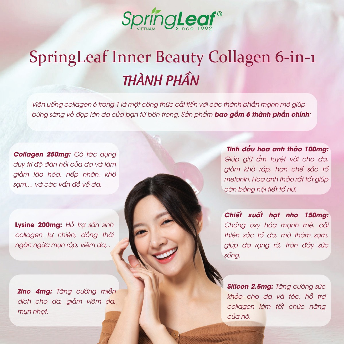 Viên uống đẹp da bổ collagen SpringLeaf Inner Beauty Collagen 6-in-1 180 viên