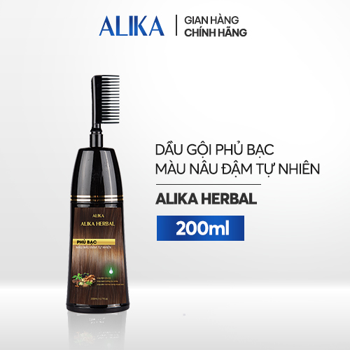 Dầu Gội Phủ Bạc Màu Nâu Đậm Tự Nhiên ALIKA HERBAL 200ml/ Chai