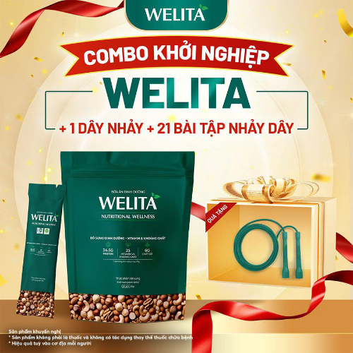 [COMBO KHỞI NGHIỆP] Bữa Ăn Dinh Dưỡng Welita Nutritional Wellness Đầy Đủ 4 Nhóm Dưỡng Chất - Túi 600g (20 Gói) + [Tặng 1 Dây Nhảy + 21 Bài Tập Nhảy Dây]