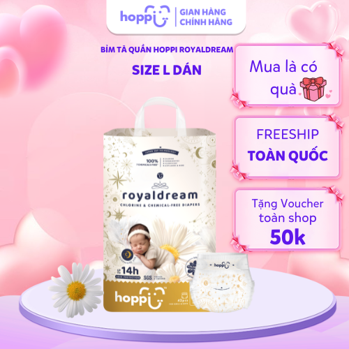 Bỉm - Tã Dán Hoppi Royal Dream Cao Cấp Cho Bé Size L 40 Miếng (cho Bé 9 - 14kg)