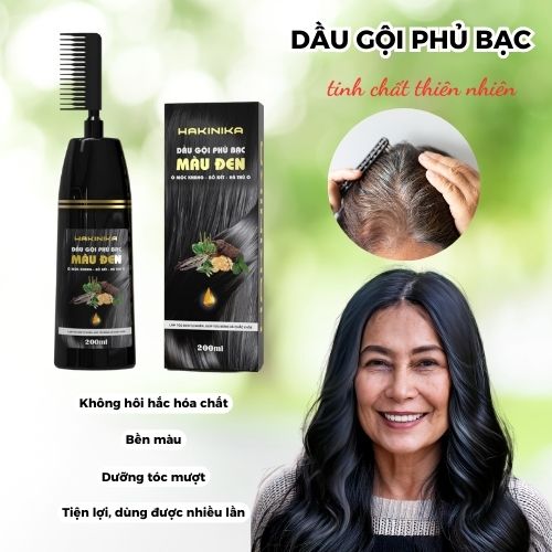 Dầu Gội Phủ Bạc Thảo Mộc Hakinika - 200ml - Màu Đen - Thiên Nhiên, Dưỡng Tóc Bóng Tóc, Không Đau Rát, Rụng Tóc, Bền Màu