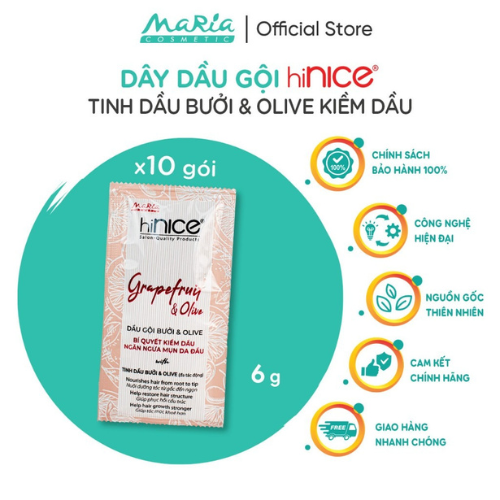 Dây Dầu Gội Tinh Dầu Bưởi Hồng Và Olive HiNICE Grapefruit & Olive Shampoo Hỗ Trợ Giảm Mụn Da Đầu